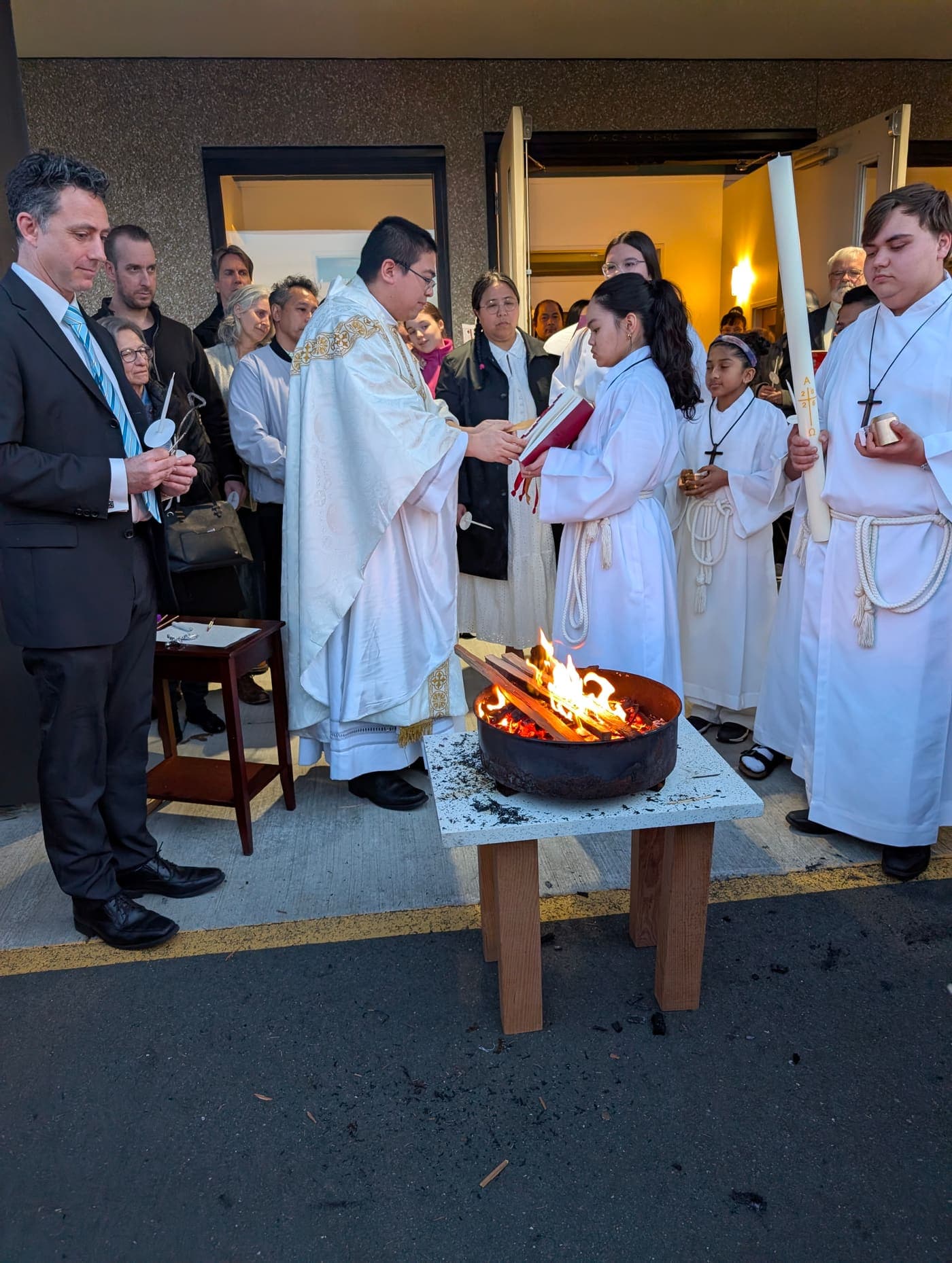 Parishioners gathered after Mass